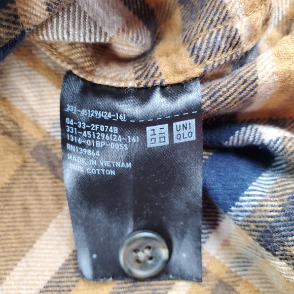 UNIQLO Men's Plaid Flannel Long Sleeve Button Up Shirt Mustard Navy Size L - Picture 4 of 7